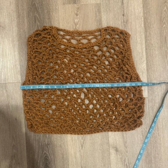 Brown Open Knit Mesh Handmade Sweater Vest Layer M - Picture 4 of 5